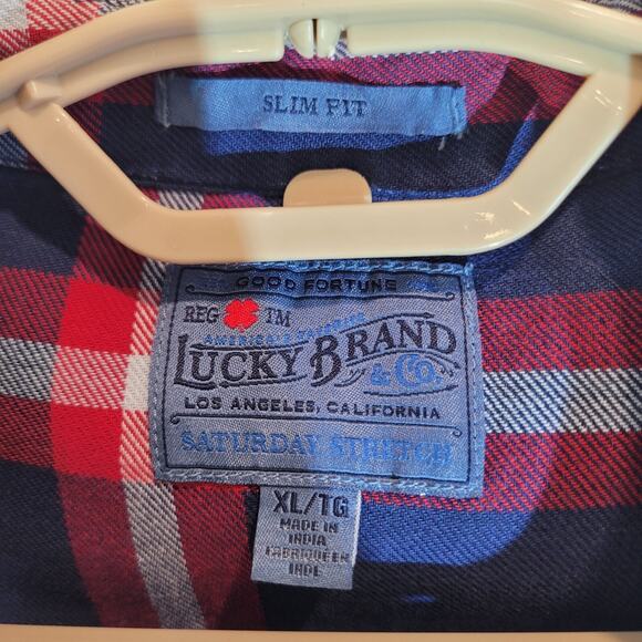 Lucky Brand Plaid Button Up Shirt Mens XL Blue Check Santa Fe Slim Fit Western - Picture 6 of 9